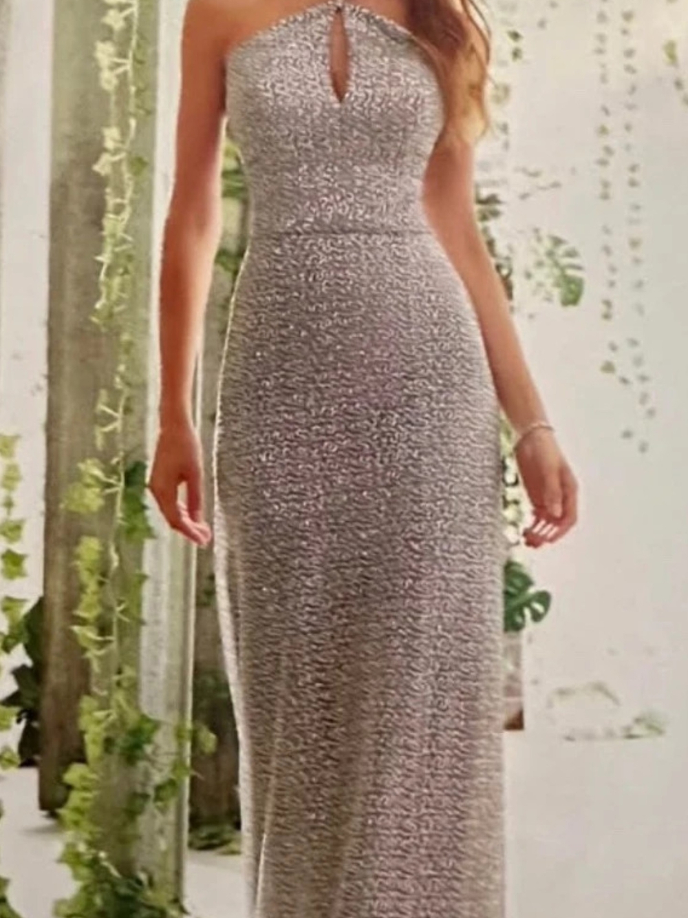 Mori Lee Sparkling Silver Strapless Gown